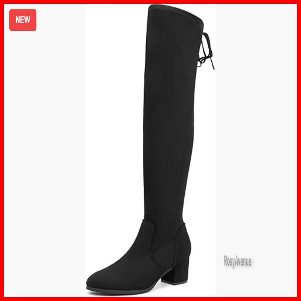 Women's Over The Knee Boots Chunky Heel Zipper Faux Suede Thigh High